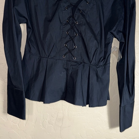 STAUD black Monroe peplum top in cotton poplin with a lace-up front size 8 - Picture 4 of 9